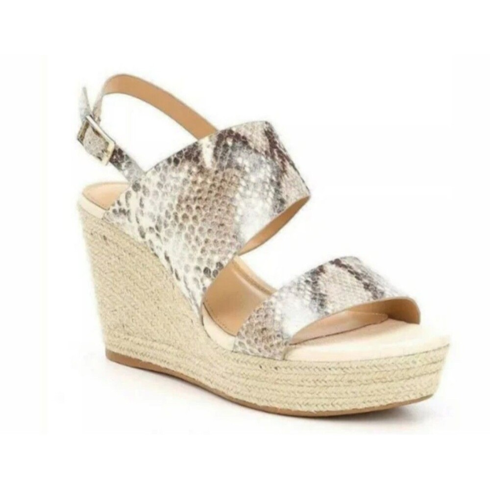 Antonio Melani Espadrille Snakeprint Leather Neutral Wedge Platform Sandals 9.5‎